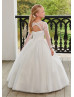 Ivory Lace Glitter Tulle Keyhole Back Elegant Flower Girl Dress